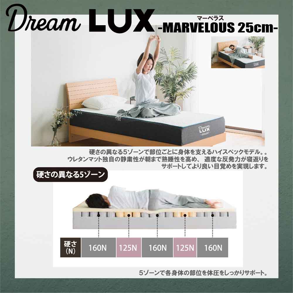 厚み25cmDノンコイルマットレス DLUX-MBRS-D メーカー直送 ▼返品・キャンセル不可【他商品との同時購入不可】