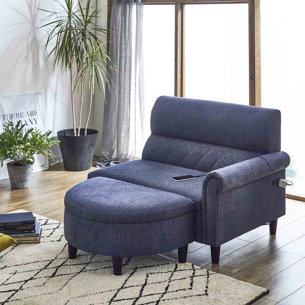 2口コンセント付きのコンパクトカウチソファ SO-CD-BL メーカー直送 ▼返品・キャンセル不可【他商品との同時購入不可】