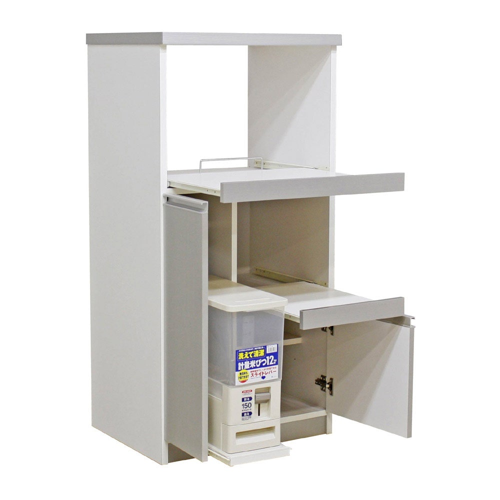 12キロの米びつ付き国産レンジ台 扉タイプ RB-03-2-SV メーカー直送 ▼返品・キャンセル不可【他商品との同時購入不可】