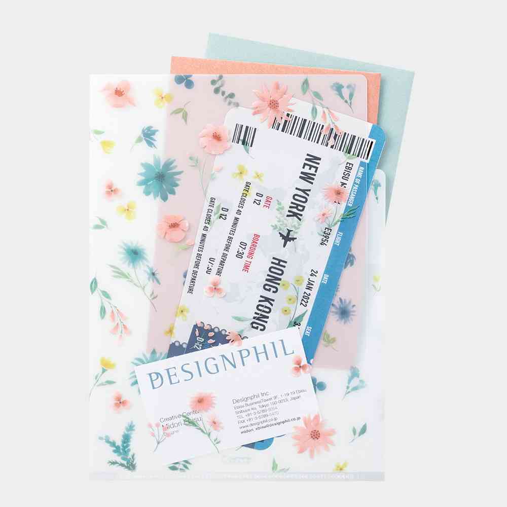 ミドリ 3ポケットクリアホルダー<A5> 花柄B 1個