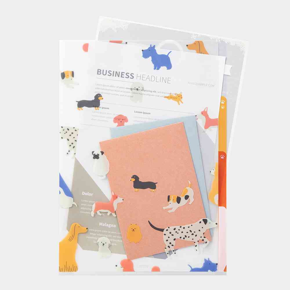 ミドリ 3ポケットクリアホルダー<A4> イヌ柄 1個