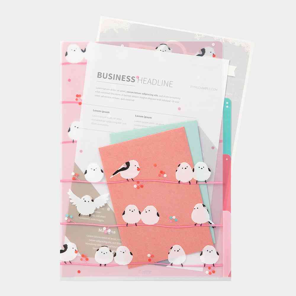 ミドリ 3ポケットクリアホルダー<A4> シマエナガ柄 1個