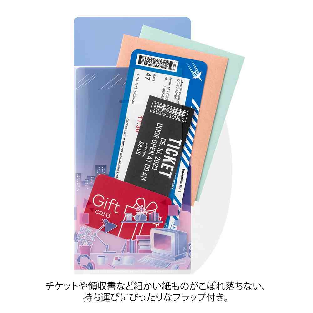 ミドリ 3ポケットクリアホルダー<A5スリム> フラップ付 シティポップ柄 1個