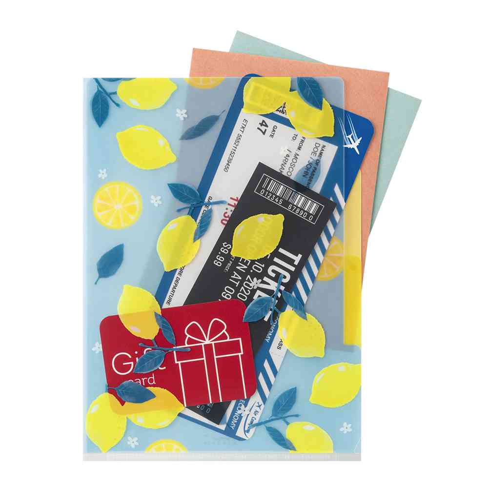 ミドリ 3ポケットクリアホルダー<A5> レモン柄A 1個