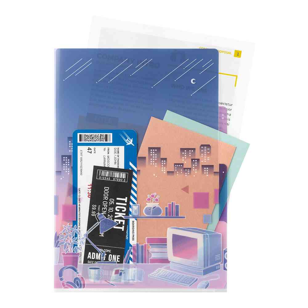 ミドリ 3ポケットクリアホルダー<A4> シティポップ柄 1個