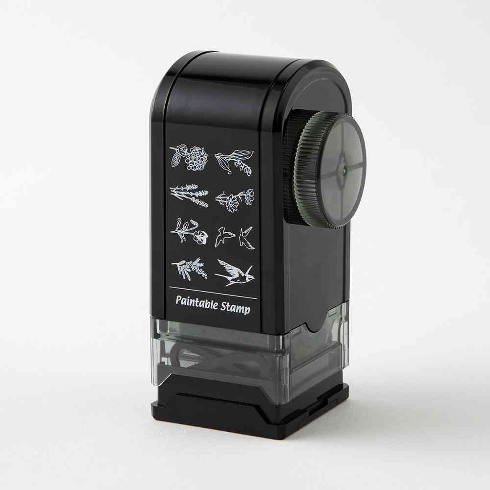 ミドリ スタンプ 回転印 ダイヤル 花とトリ柄 1個
