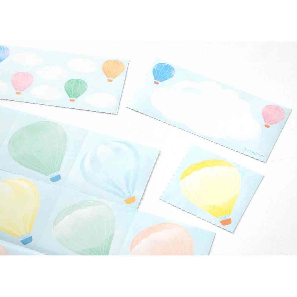 ミドリ カラー色紙用シール 気球柄 タイトルシール/1枚入 記入用シール/16枚入