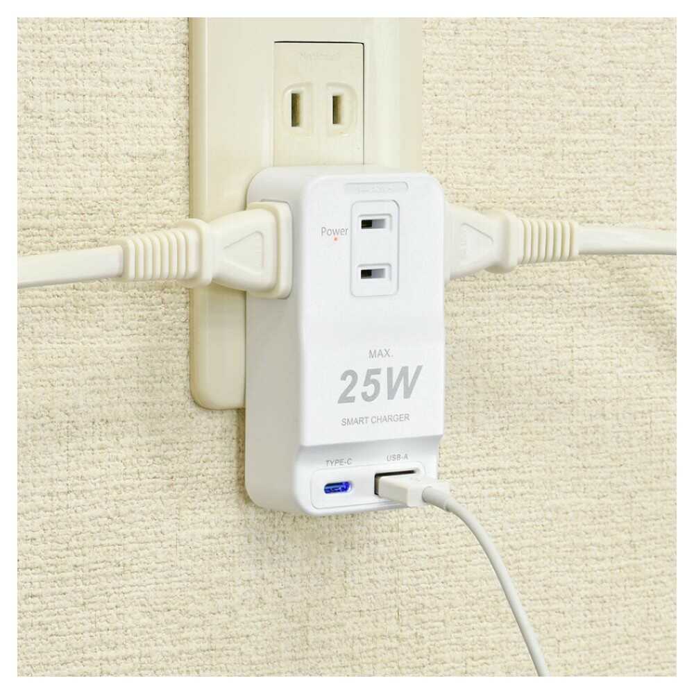 オーム電機 発煙ガード USB付タップ 3個口 ホワイト