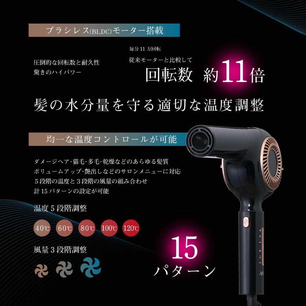 トリコインダストリーズ アイビル ブラシレスモーター ドライヤー 黒 BD-23D08 1台