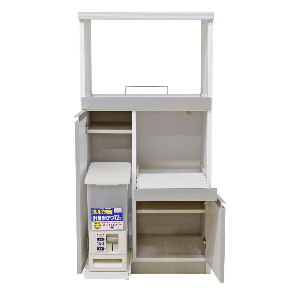 12キロの米びつ付き国産レンジ台 扉タイプ RB-03-2-SV メーカー直送 ▼返品・キャンセル不可【他商品との同時購入不可】