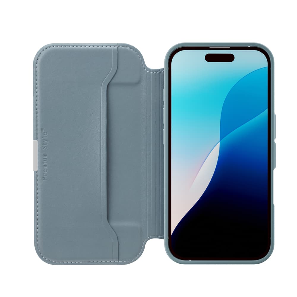 PGA iPhone 17用 ガラスフリップケース ブルー PG-25AGF03BL 65g