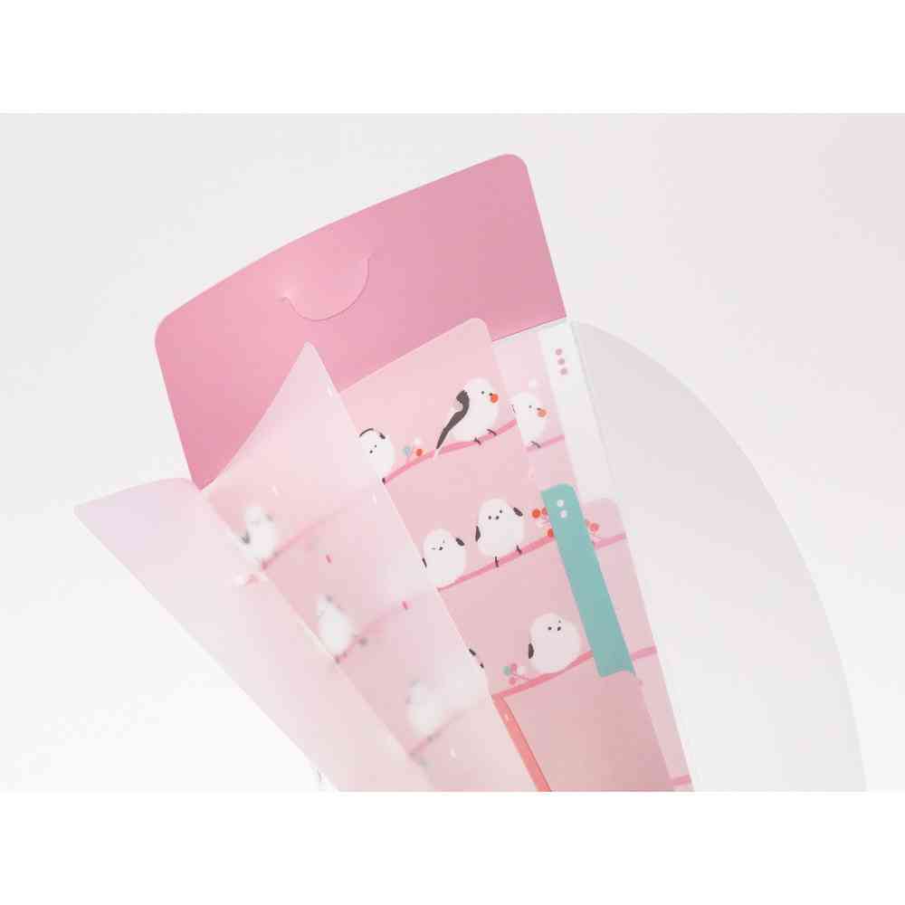 ミドリ 3ポケットクリアホルダー<A5スリム> フラップ付 シマエナガ柄 1個