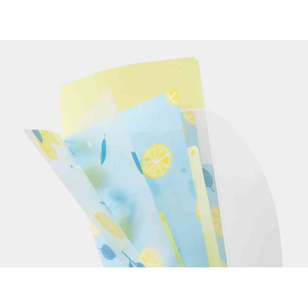 ミドリ 3ポケットクリアホルダー<A5スリム> フラップ付 レモン柄 1個