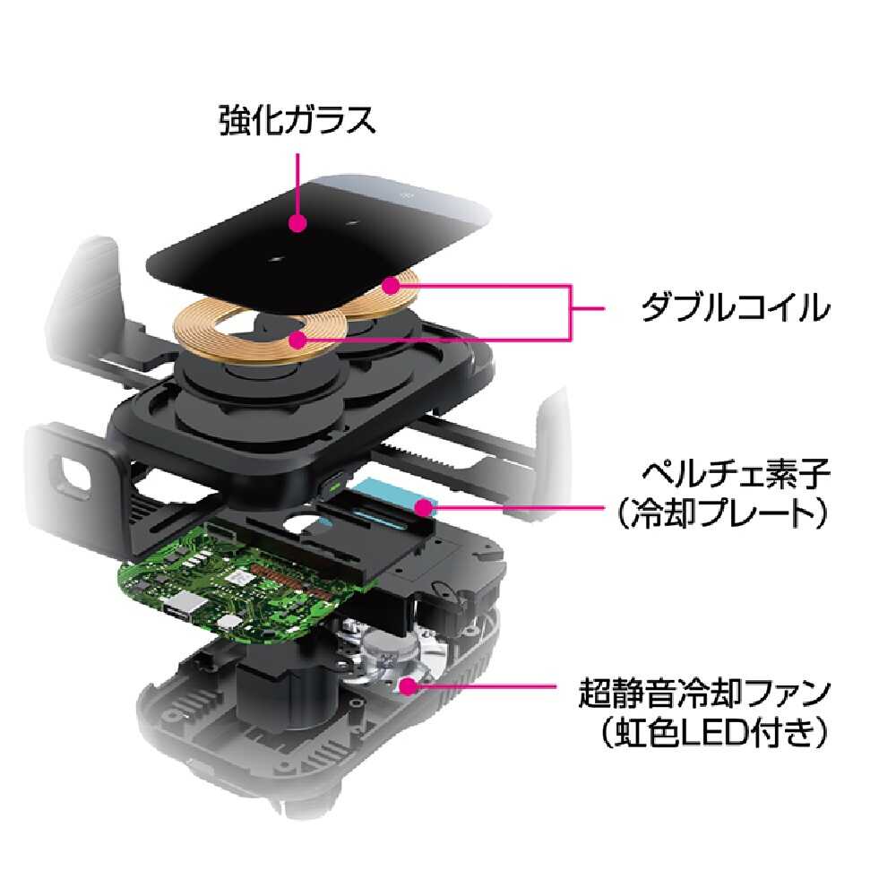 カシムラ 冷却機能付 自動開閉式 ワイヤレス充電ホルダー 吸盤取付 KW51 ブラック