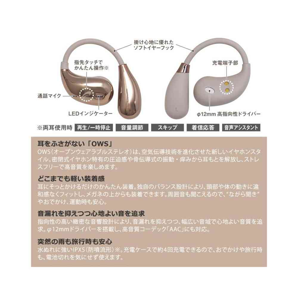 オーム電機 OWSホン イヤーフック ベージュ