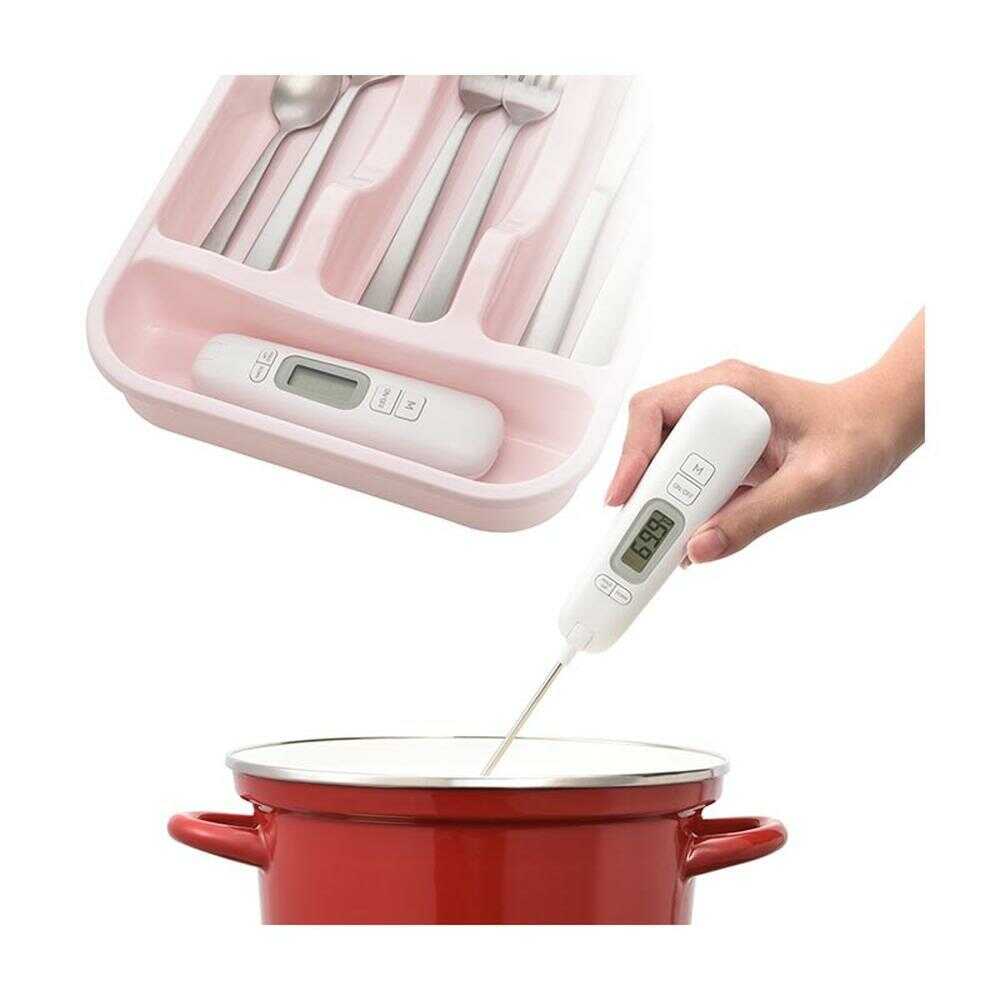 オーム電機 クッキング温度計 折りたたみ式 ホワイト