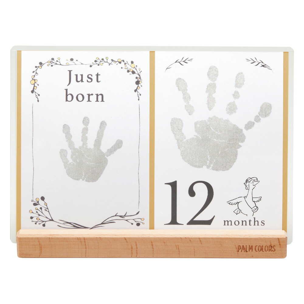 シヤチハタ 月齢おててカードキット もりのおさんぽ柄 ストーン 1個 スタンプパッドの色:ストーン