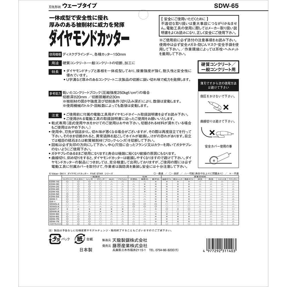 ダイヤモンドカッター ウェー SDW-65 メーカー直送 ▼返品・キャンセル不可【他商品との同時購入不可】