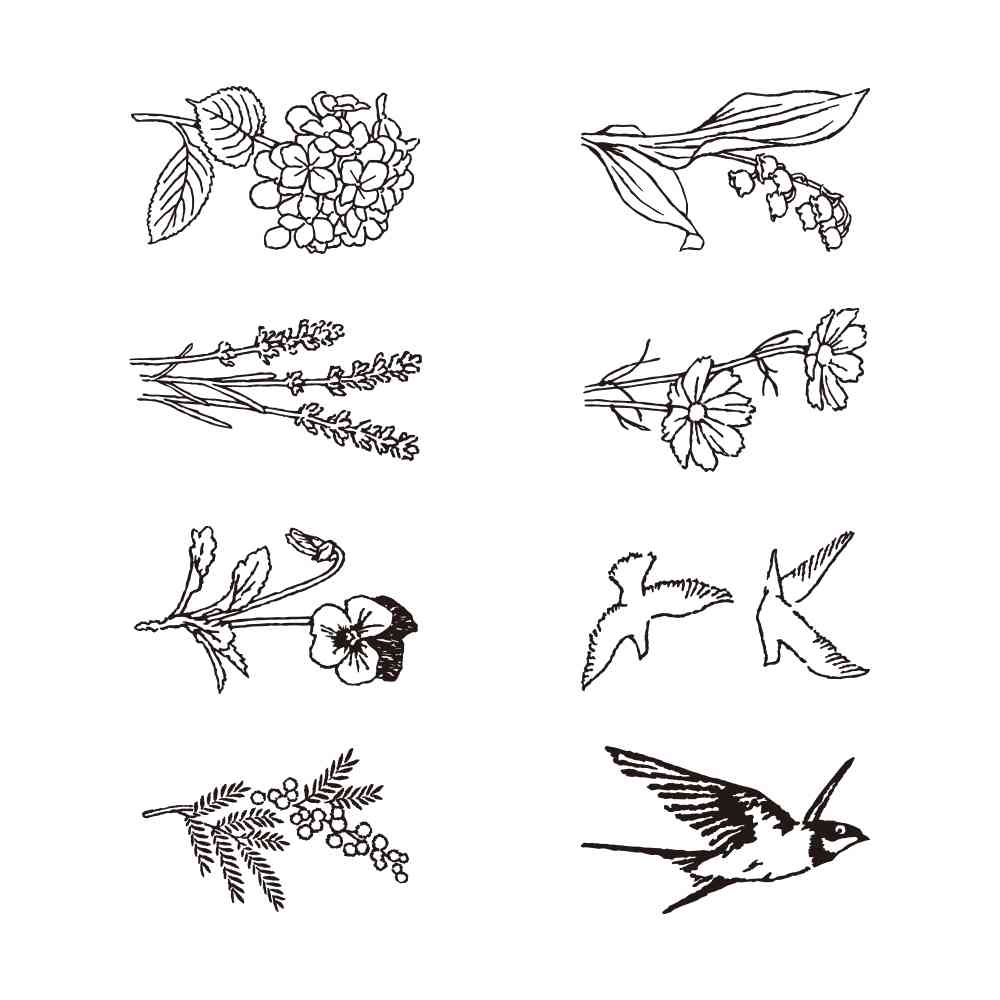 ミドリ スタンプ 回転印 ダイヤル 花とトリ柄 1個