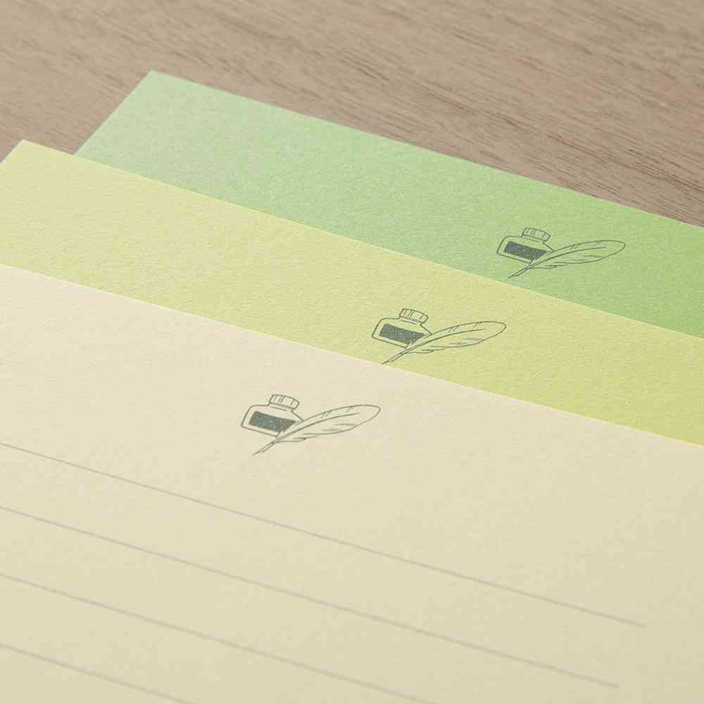 ミドリ レターセット916 色を贈る 緑 便箋/12枚入(3色×4枚)、封筒/4枚入