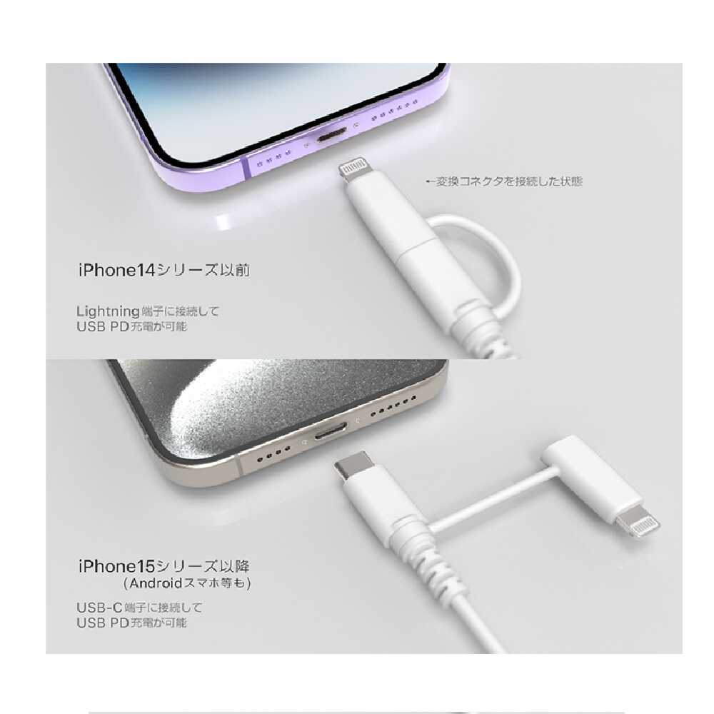 カシムラ LN変換コネクタ付 C-Cケーブル 1.2m WH AJ676 ホワイト