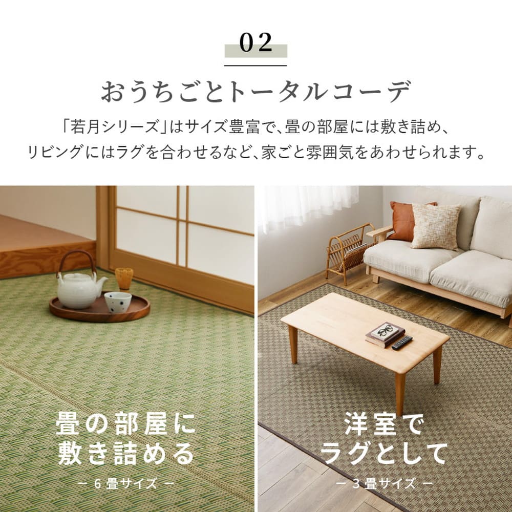 裏付き 市松柄 い草カーペット 若月 本間6畳 グリーン メーカー直送 ▼返品・キャンセル不可【他商品との同時購入不可】