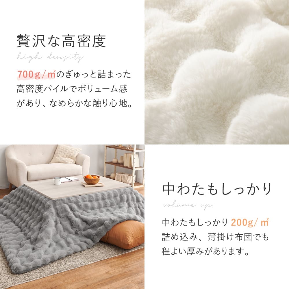 こたつ布団 ルナ 約190×190cm グレー メーカー直送 ▼返品・キャンセル不可【他商品との同時購入不可】