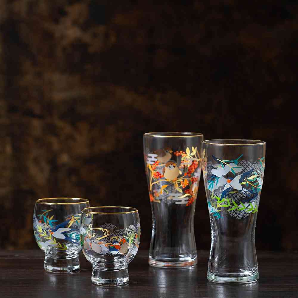 アデリア プレミアムニッポンテイスト 吉祥花鳥 酒グラス 燕と柳