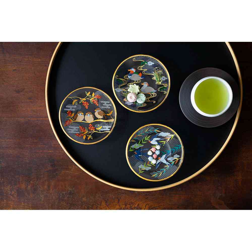 アデリア プレミアムニッポンテイスト 吉祥花鳥 丸皿 雀と南天