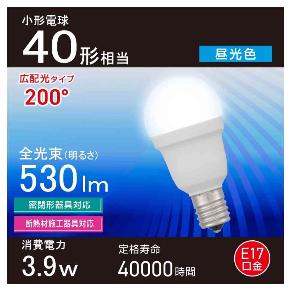 オーム電機 LED電球小形 40形相当 昼光色 1個