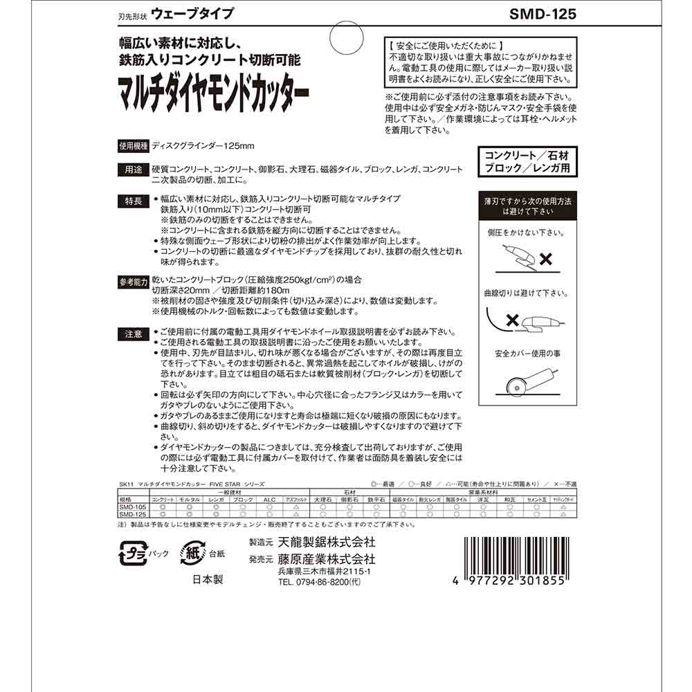 マルチダイヤモンドカッター SMD-125 【直送品】 返品・キャンセル・他商品と同時購入は不可