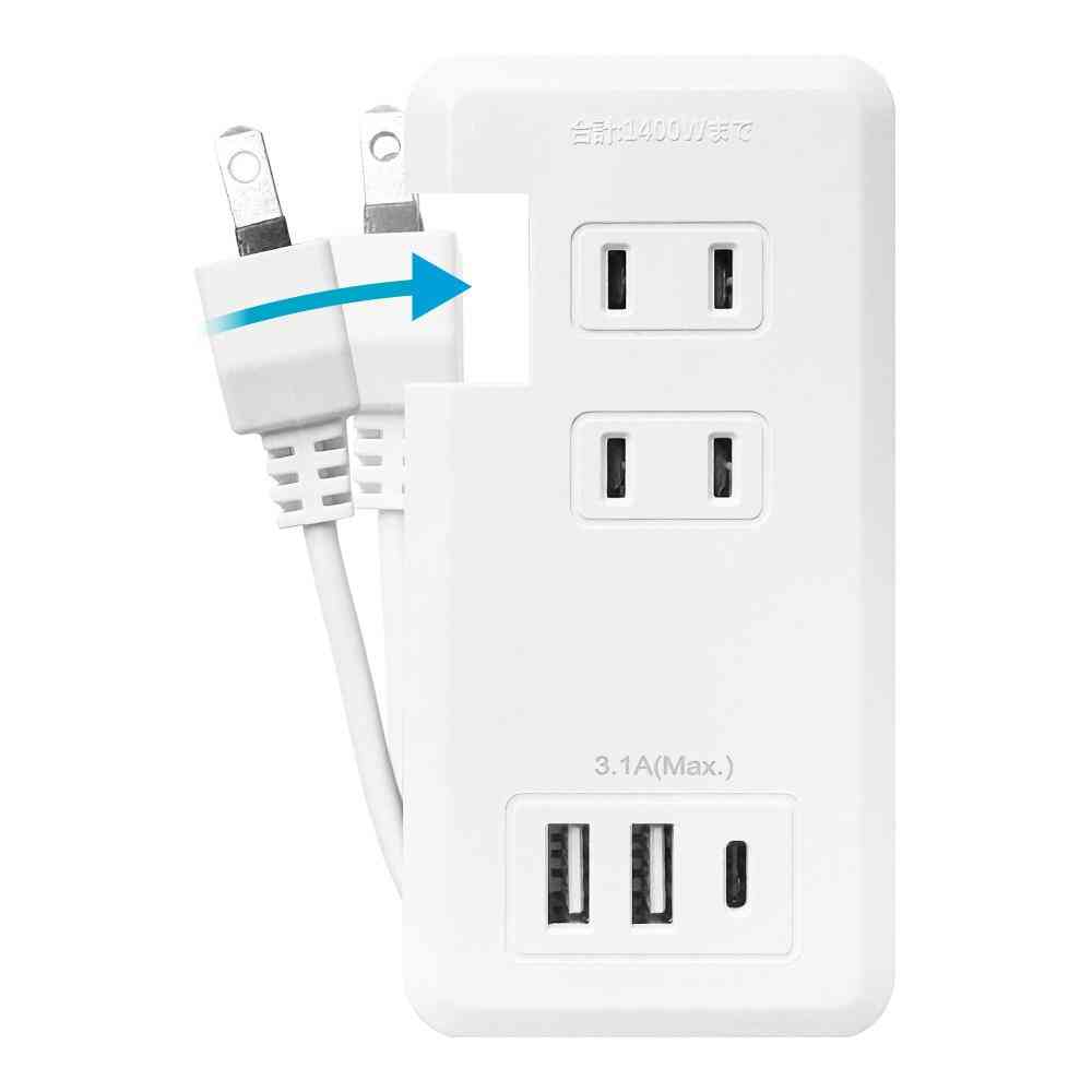 磁気研究所 HIDISC コード巻取り式 電源タップ ホワイト