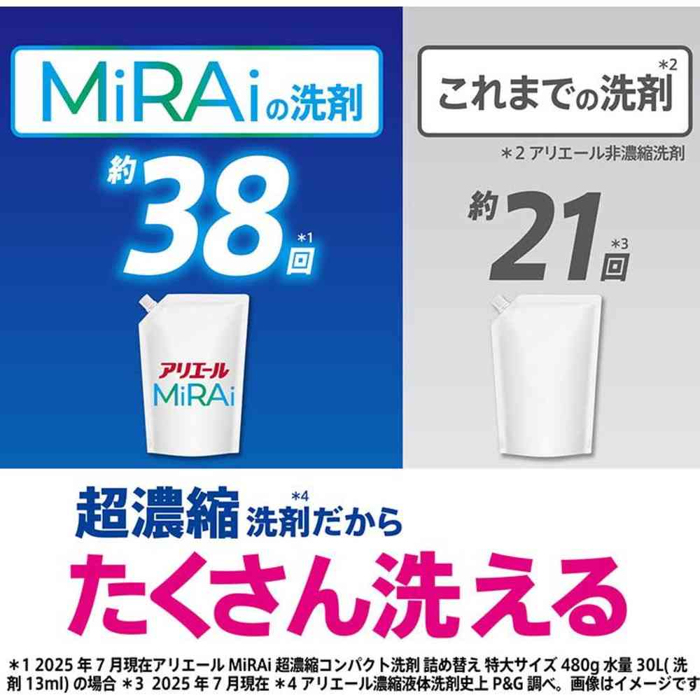 P&G アリエールMiRAi 超濃縮 部屋干し&スポーツつめかえウルトラジャンボサイズ 980g
