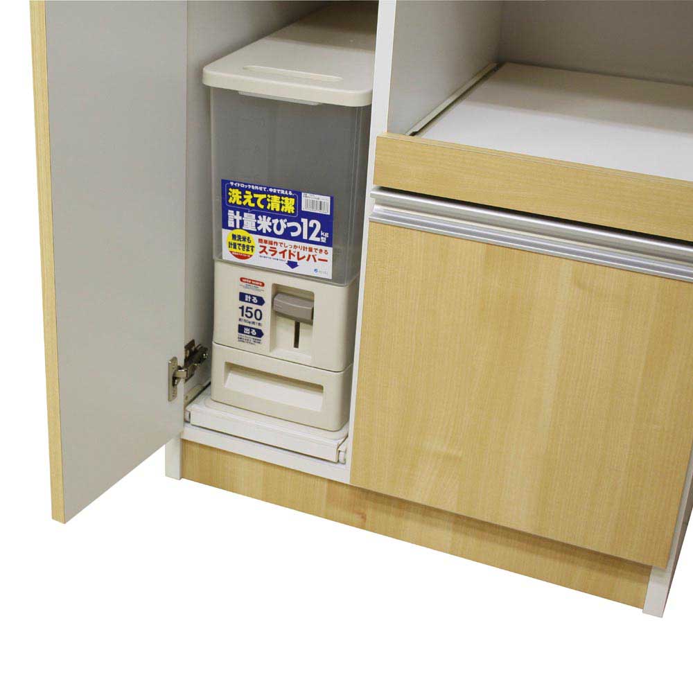 12キロの米びつ付き国産レンジ台 扉タイプ RB-03-2-NA メーカー直送 ▼返品・キャンセル不可【他商品との同時購入不可】