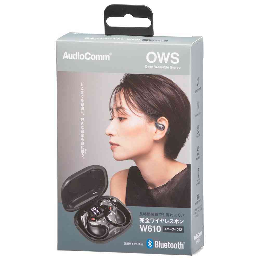 オーム電機 完全ワイヤレスイヤホン イヤーフック ブラック