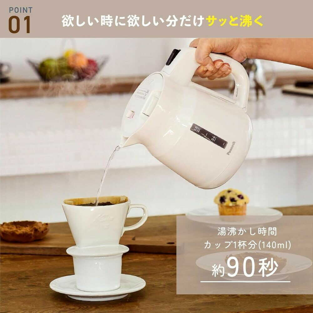 ピーコック 電気ケトル 0.8L WGK-08B ブラック