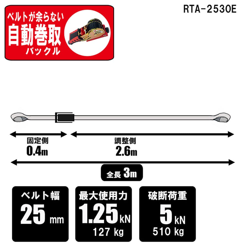 ラチェット式荷締機自動巻 RTA-2530E メーカー直送 ▼返品・キャンセル不可【他商品との同時購入不可】