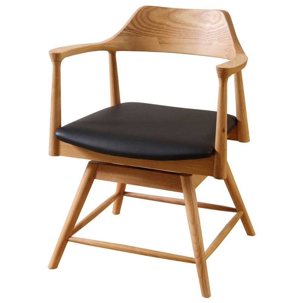 ダイニングチェア ロジャー 回転式 オーク 合皮座面ブラック メーカー直送 ▼返品・キャンセル不可【他商品との同時購入不可】