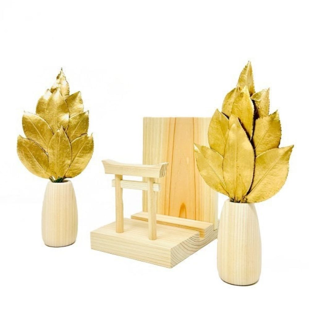 ミニ S 金の榊丸立て 鳥居付き神棚セット ST-041 メーカー直送 ▼返品・キャンセル不可【他商品との同時購入不可】
