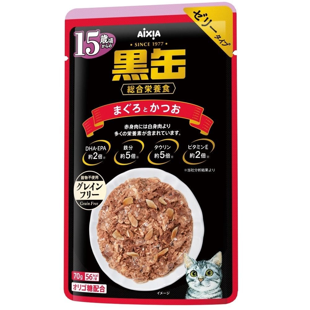 アイシア 黒缶パウチ15歳頃からのまぐろとかつお 70g(90×13×145mm): サンドラッグ｜JAL Mall｜マイルがたまる・つかえる  ショッピングモール