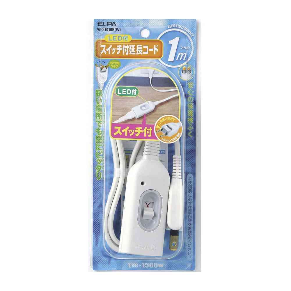 エルパ ELPA スイッチ付延長コード 1M W-S1010B(W)