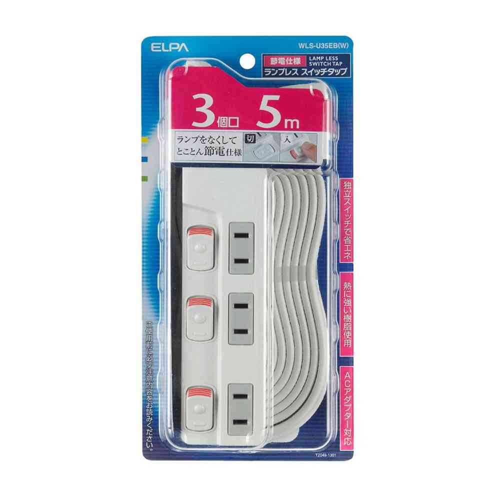 エルパ ELPA ランプレススイッチ付タップ3P5m WLS-U35EB(W)