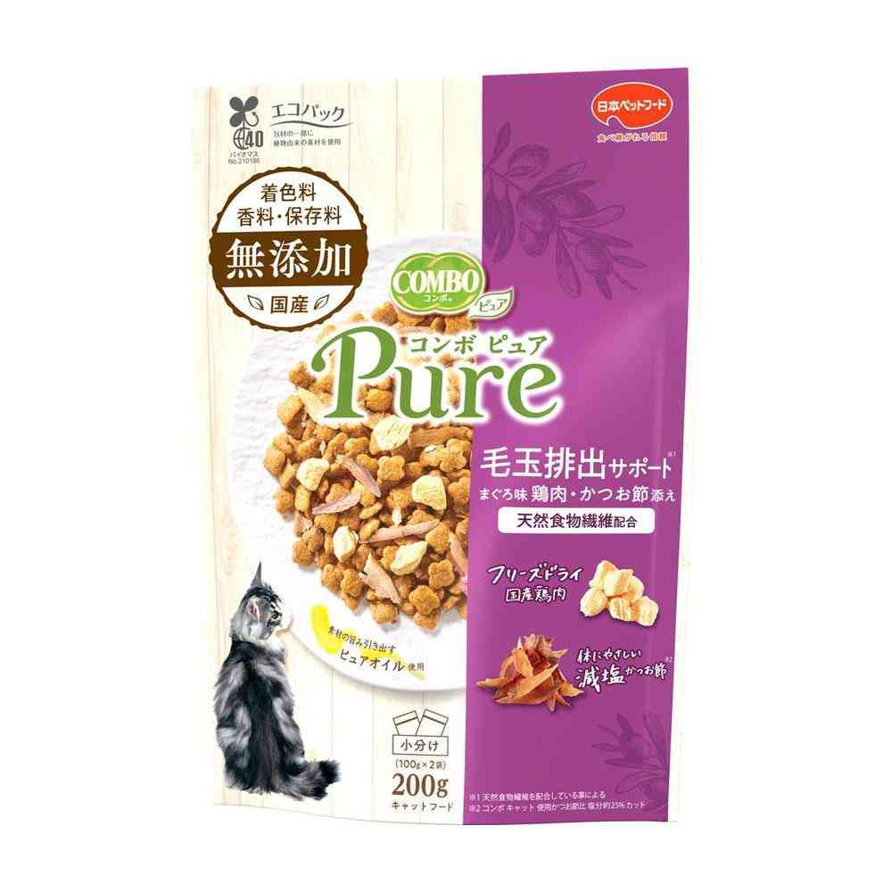 日本ペットフード コンボ ピュア キャット 毛玉排出サポート まぐろ味・鶏肉・かつお節添え 200g(100g×2袋)