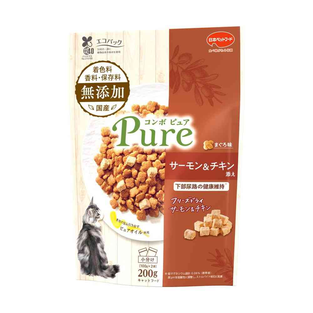 日本ペットフード コンボピュア キャット まぐろ味・サーモン&チキン添え 100g×2袋