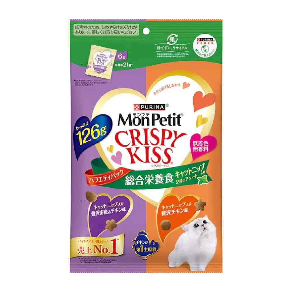 モンプチクリスピーキッス バラエティパック 総合栄養食キャットニップ入り2種のアソート 126g