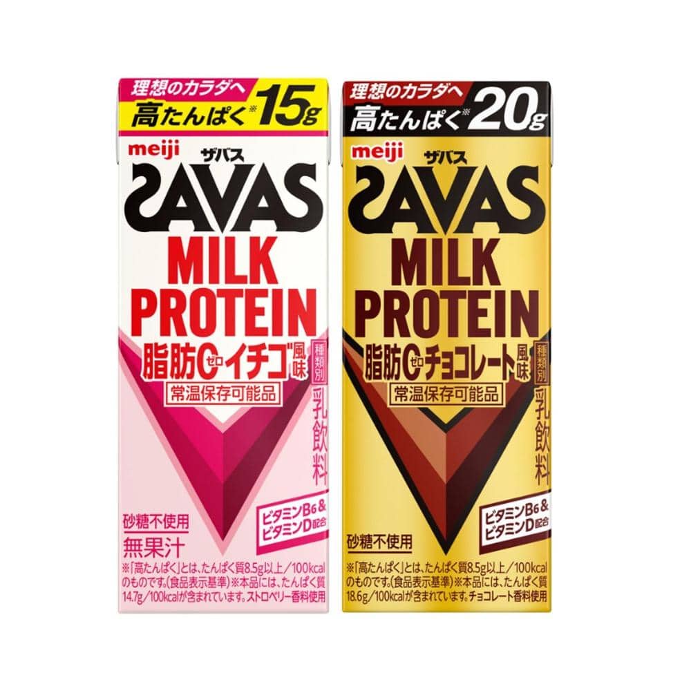 ◆明治 ザバス MILK PROTEIN 脂肪0 イチゴ +チョコレート風味 200ml 24本+24本