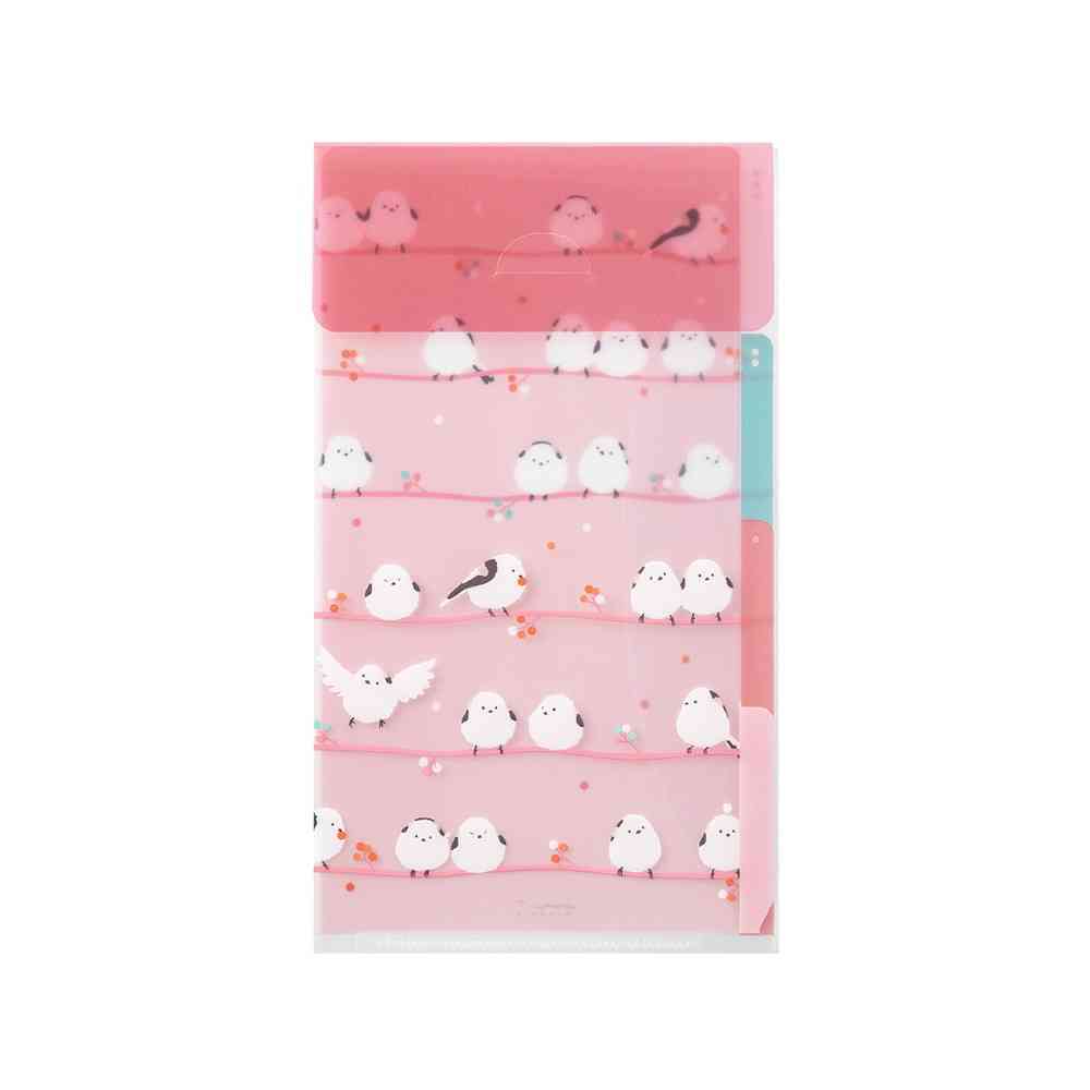 ミドリ 3ポケットクリアホルダー<A5スリム> フラップ付 シマエナガ柄 1個