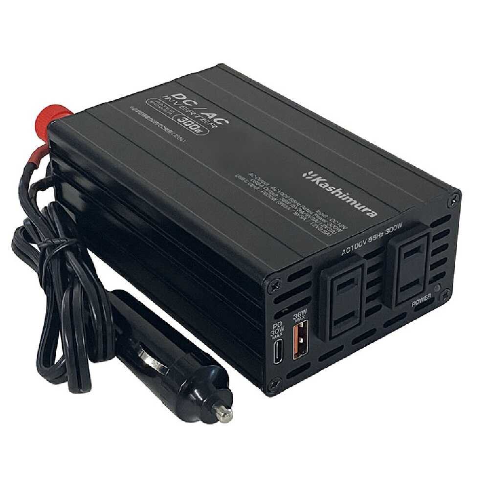 カシムラ DC/ACインバーター300W+USB-A/USB-C KD263 ブラック