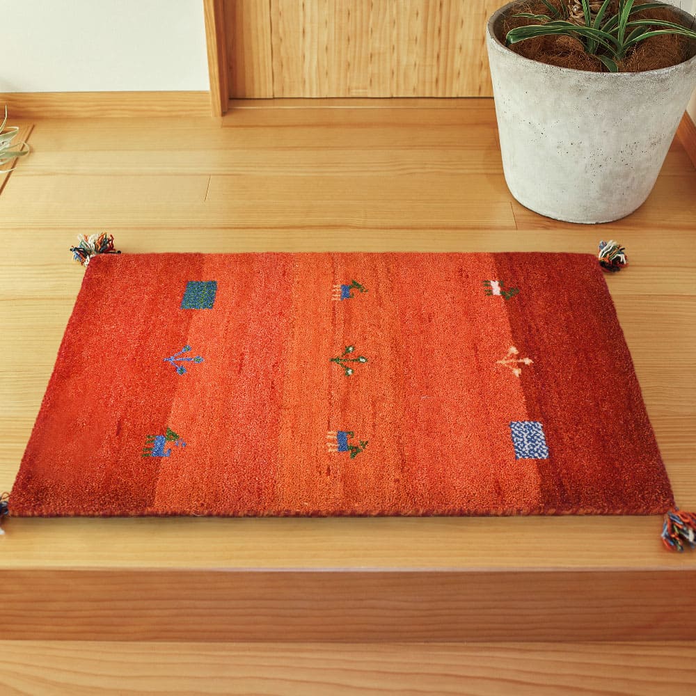 ギャッベマット GABBEH D16 オレンジ 60×90cm メーカー直送 ▼返品・キャンセル不可【他商品との同時購入不可】