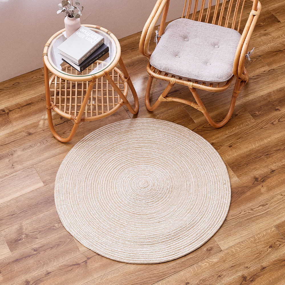 綿100%の編み込みラグ ブレイド BE/WH 90R メーカー直送 ▼返品・キャンセル不可【他商品との同時購入不可】